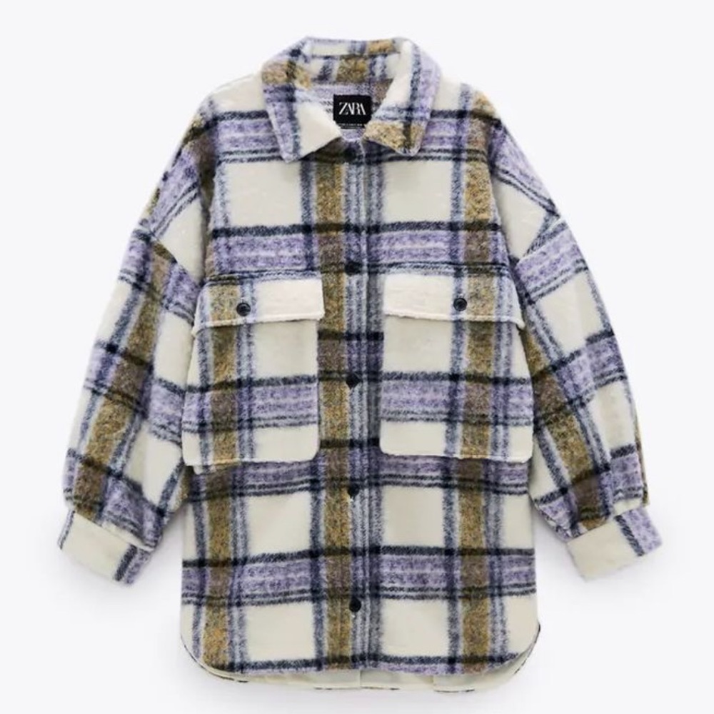 zara • oversized flannel jacket/shacket (white/purple)